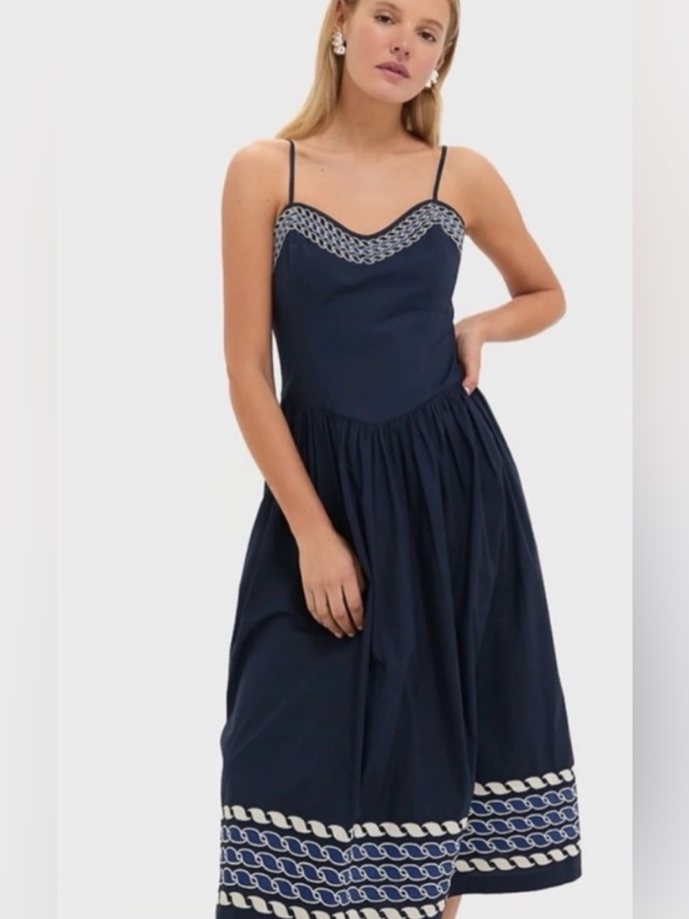 Tuckernuck Navy Rope Gabriella Dress Embroidered Nautical Large